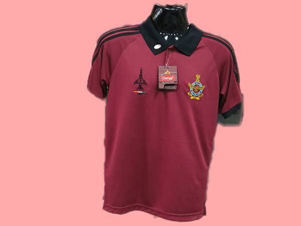 Maroon T Shirt Indian Air Force Polo with Embroidered Logo